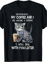 Coffee Cat T Shirt Funny Print Cotton Casual Tee
